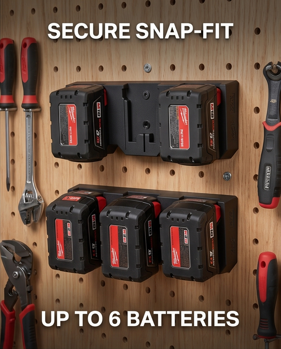 Milwaukee M18 Battery Holder | Wall Mount Battery Rack | 3-Battery Dock | 2 Pack