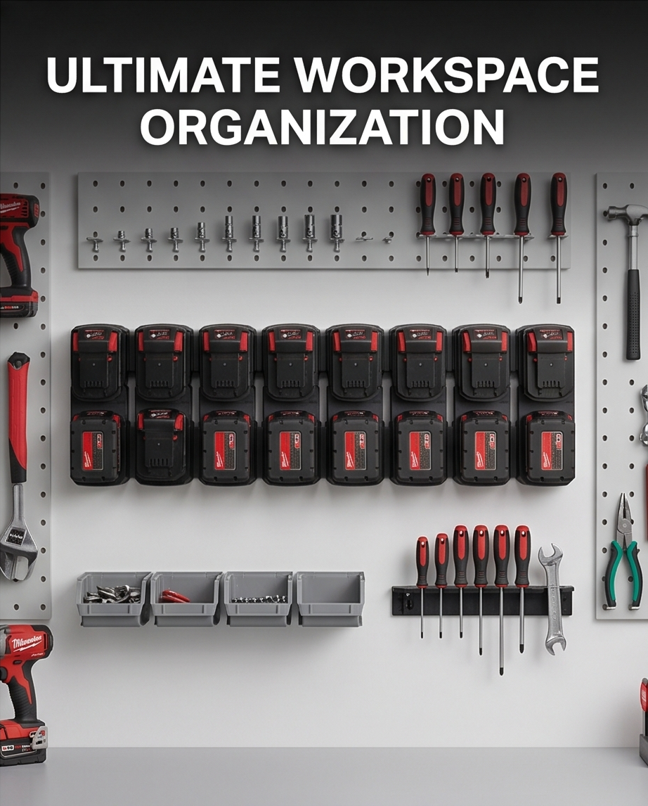 Milwaukee M18 Battery Holder | Wall Mount Battery Rack | 3-Battery Dock | 2 Pack
