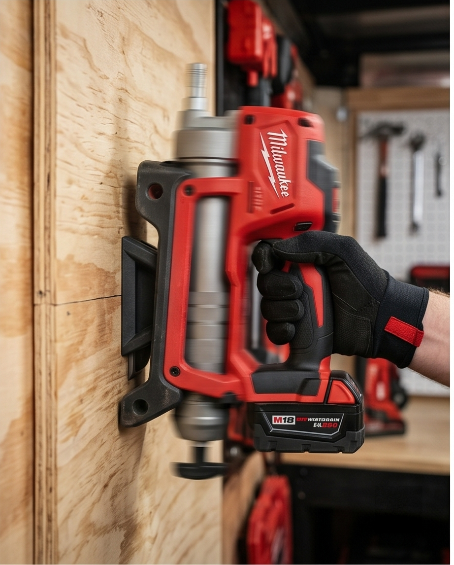 Milwaukee M18 Grease Gun Wall Mount Holder | Heavy Duty Garage Organizer